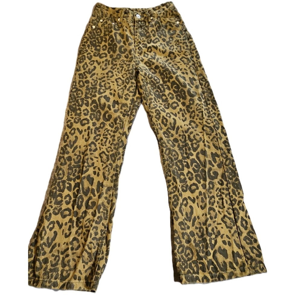 D-Jeans Leopard Print Flare/Wide-Leg Jeans Women's SZ 30 S Hippie,Casual,Party